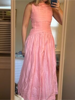 NWT Lovaan Linen Sleeveless Pink Maxi Dress with Pleated Bodice